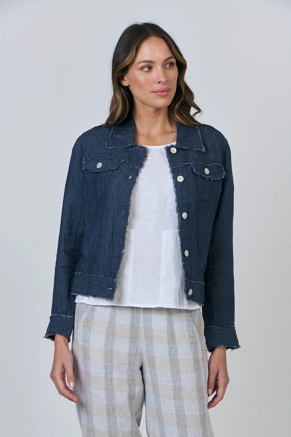 Naturals by O&J - GA30 Linen Jacket. Poseidon.