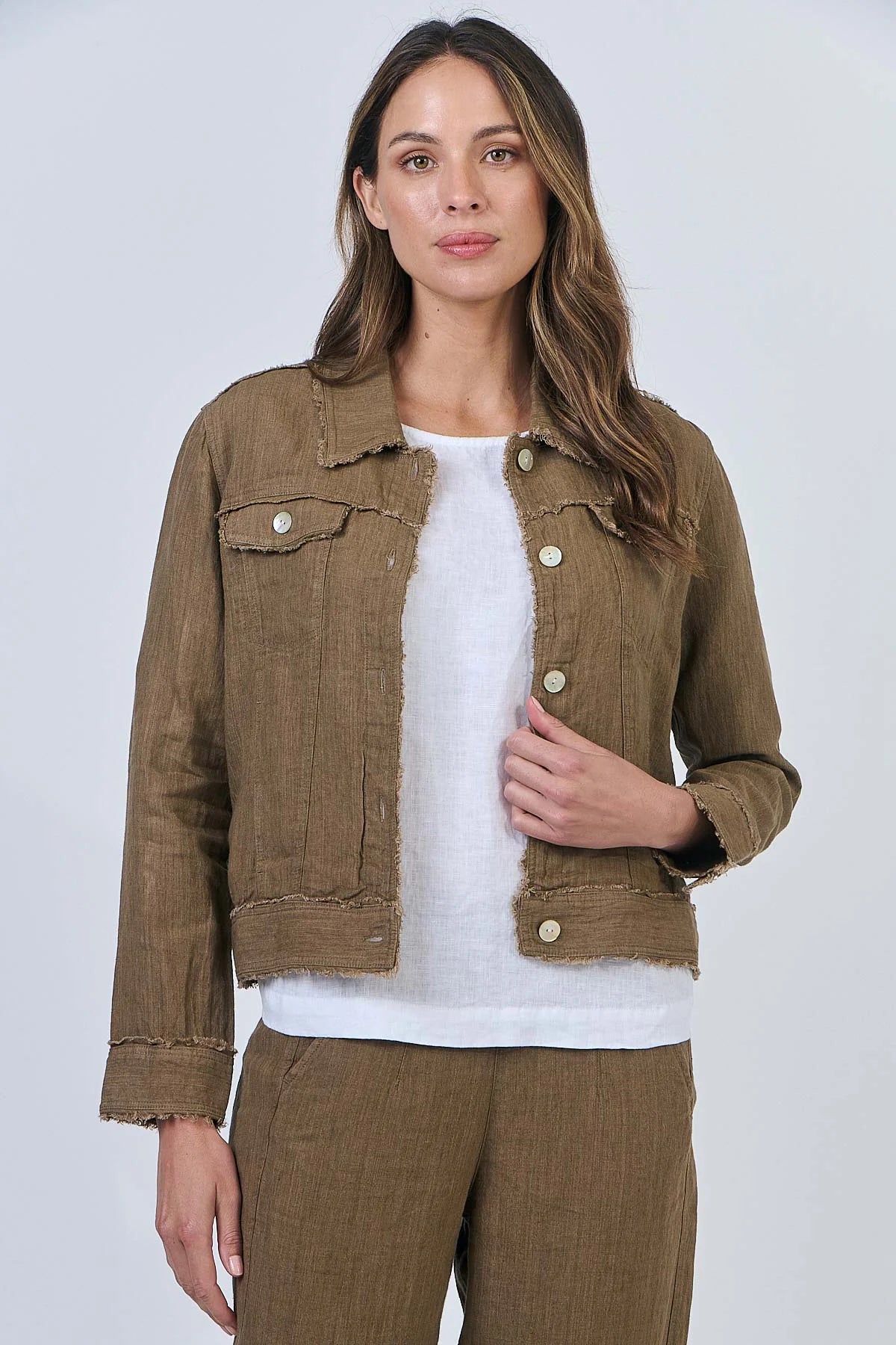 Naturals by O&J - GA30 Linen Jacket. Tobacco.