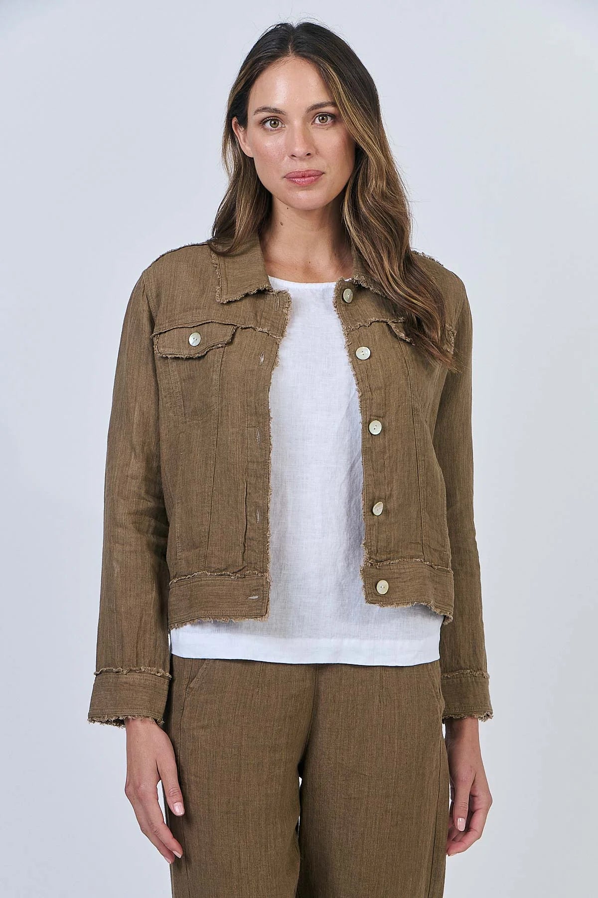 Naturals by O&J - GA30 Linen Jacket. Tobacco.