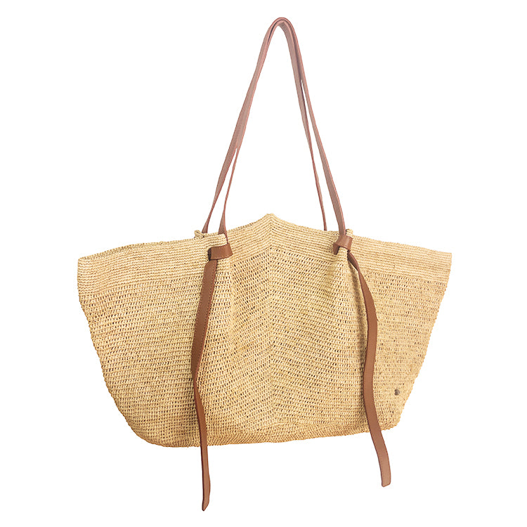 Made in Mada - Gemma XXL Raffia Bag with Tan Leather.  Natural.