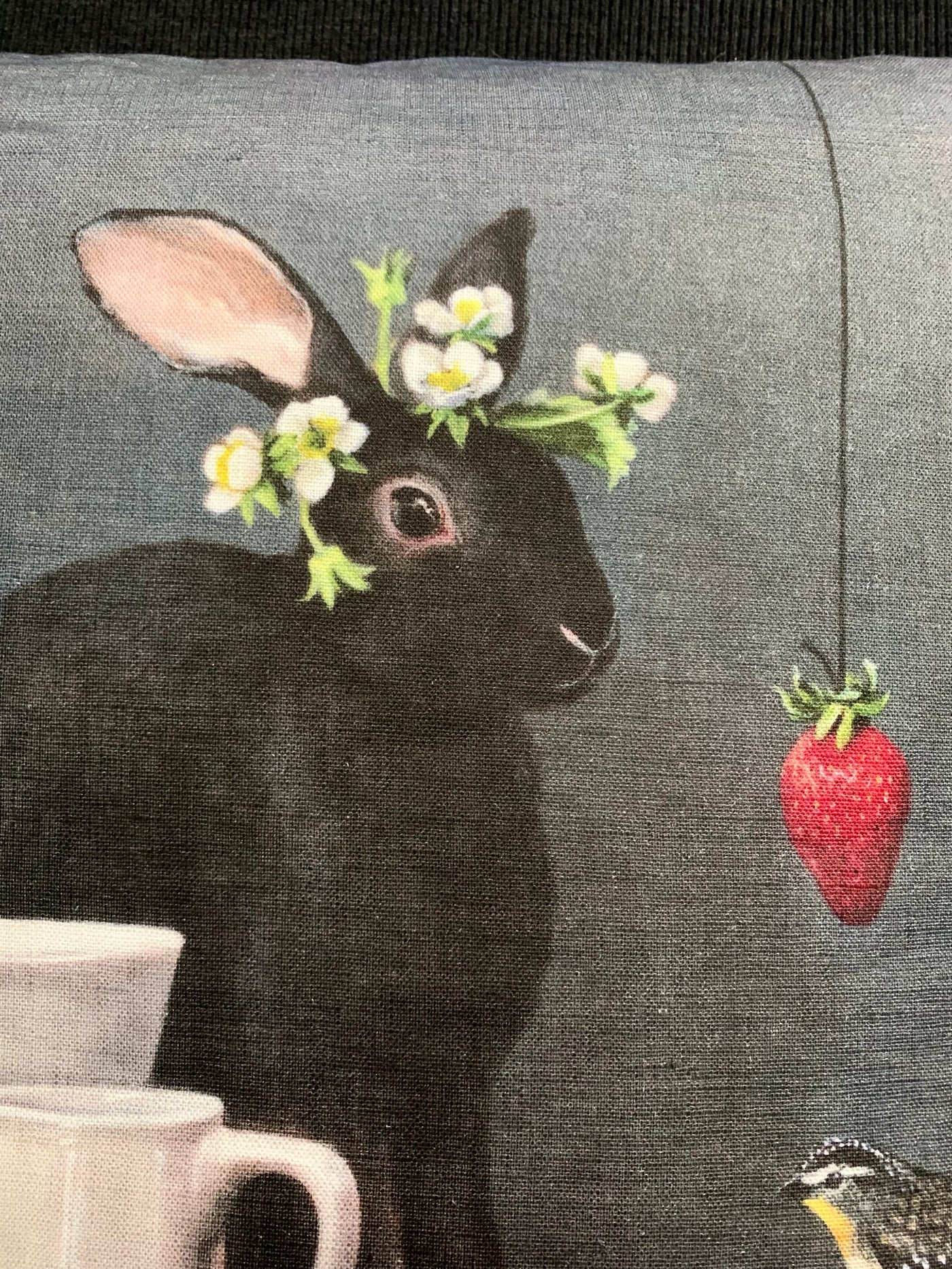 Anita Mertzlin - Linen Strawberry Rabbit cushion.