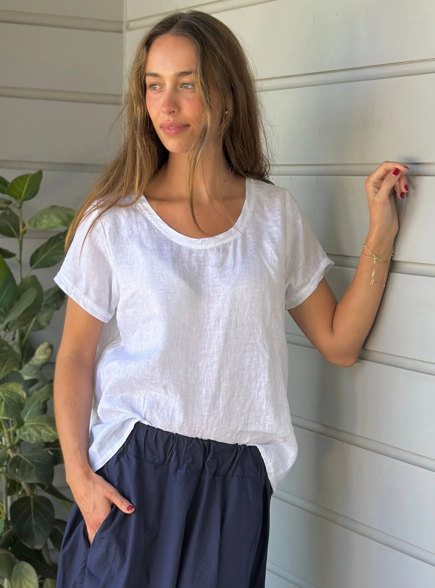 Frockk - Ellie Round Neck Top. White.