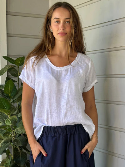 Frockk - Ellie Round Neck Top. White.
