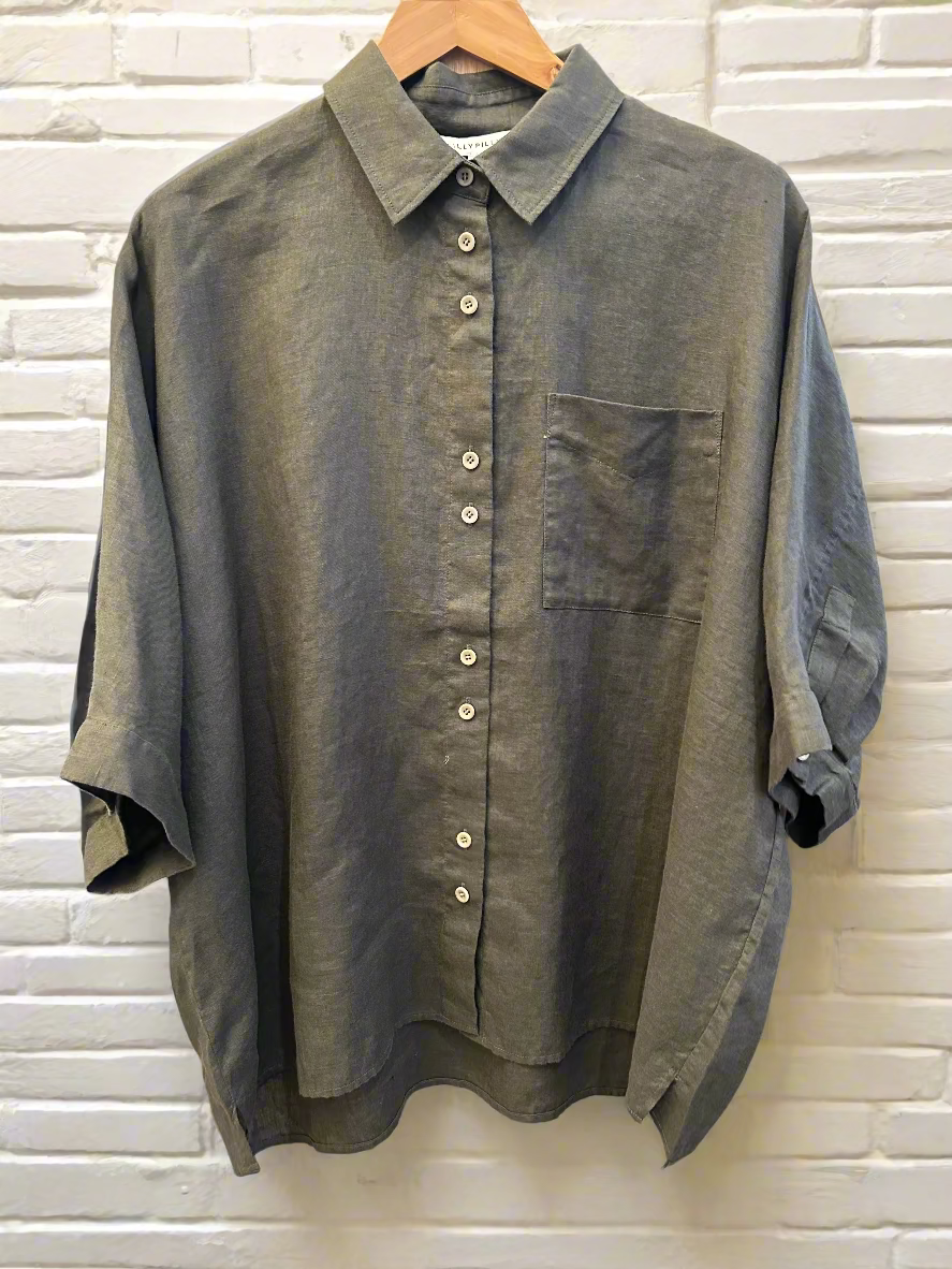 Lilly Pilly - Pixie Linen Shirt. Khaki.
