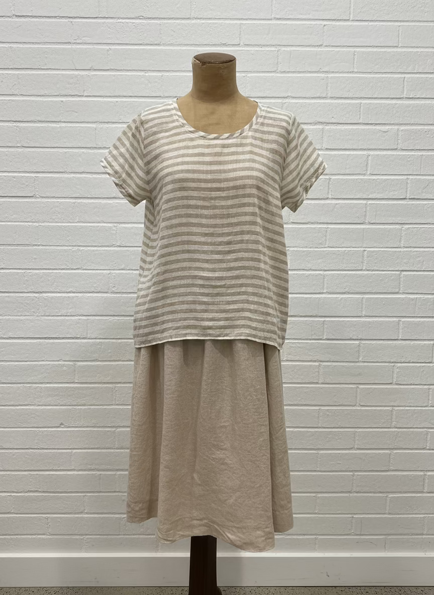Frockk - Ellie Round Neck Top. Natural Stripe.