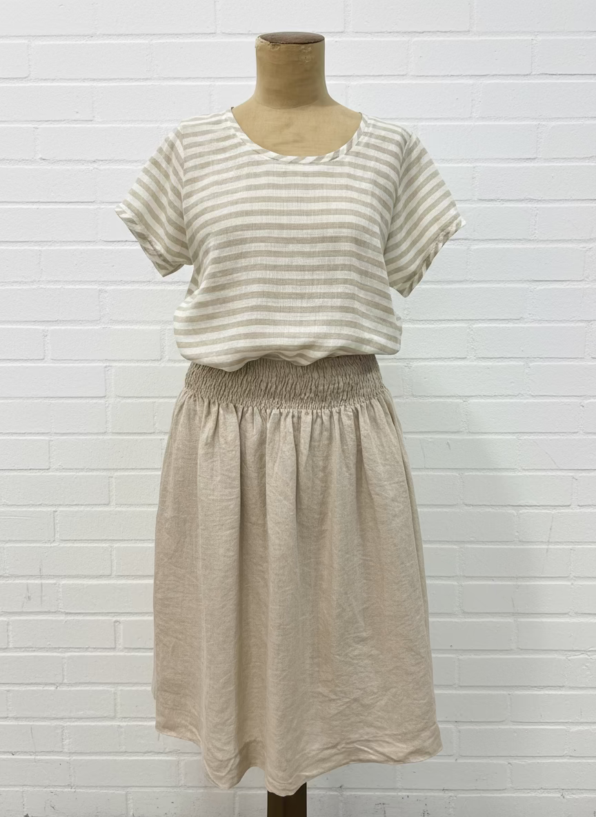 Frockk - Ellie Round Neck Top. Natural Stripe.