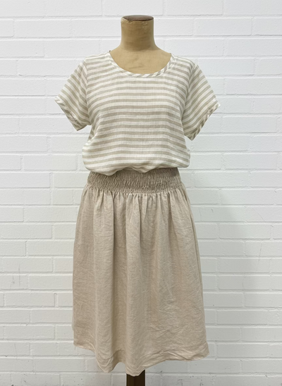 Frockk - Ellie Round Neck Top. Natural Stripe.
