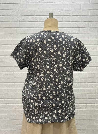 Frockk - Ellie V Neck Top. Grey Floral.