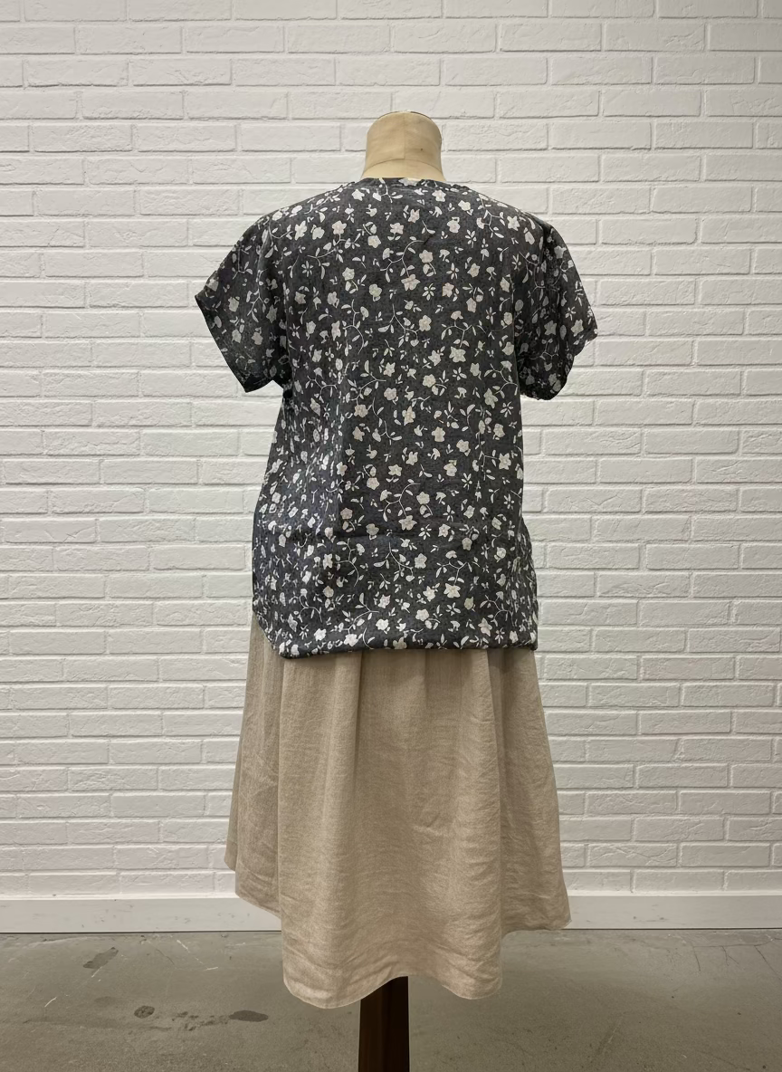 Frockk - Ellie V Neck Top. Grey Floral.