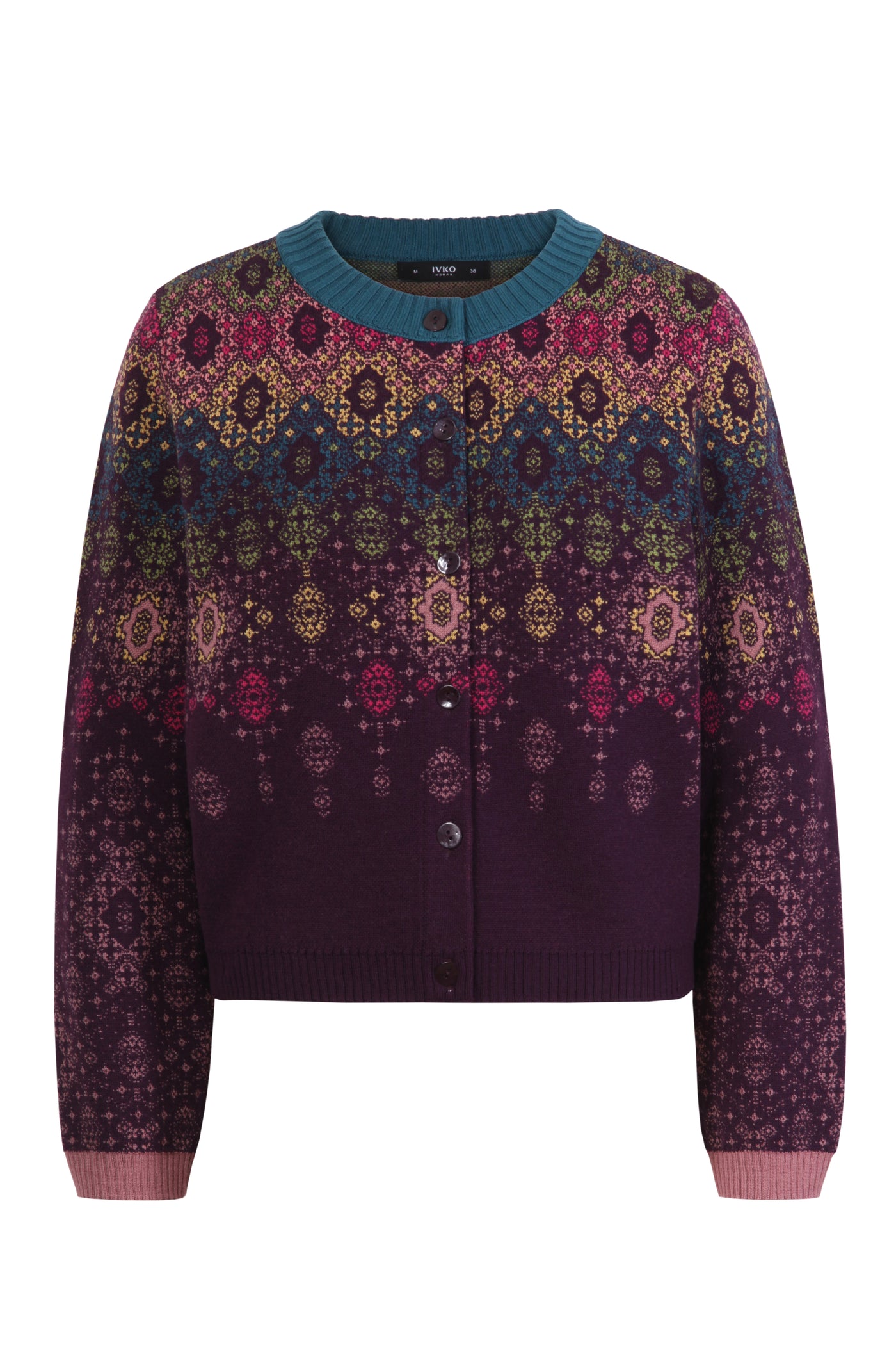 Ivko - Jacquard Cardigan Ornament Pattern. Plum