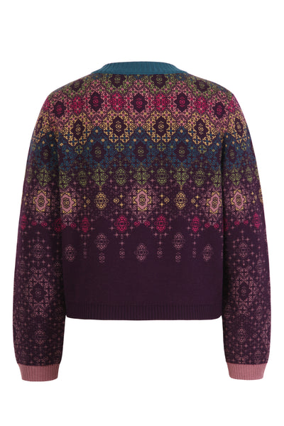 Ivko - Jacquard Cardigan Ornament Pattern. Plum