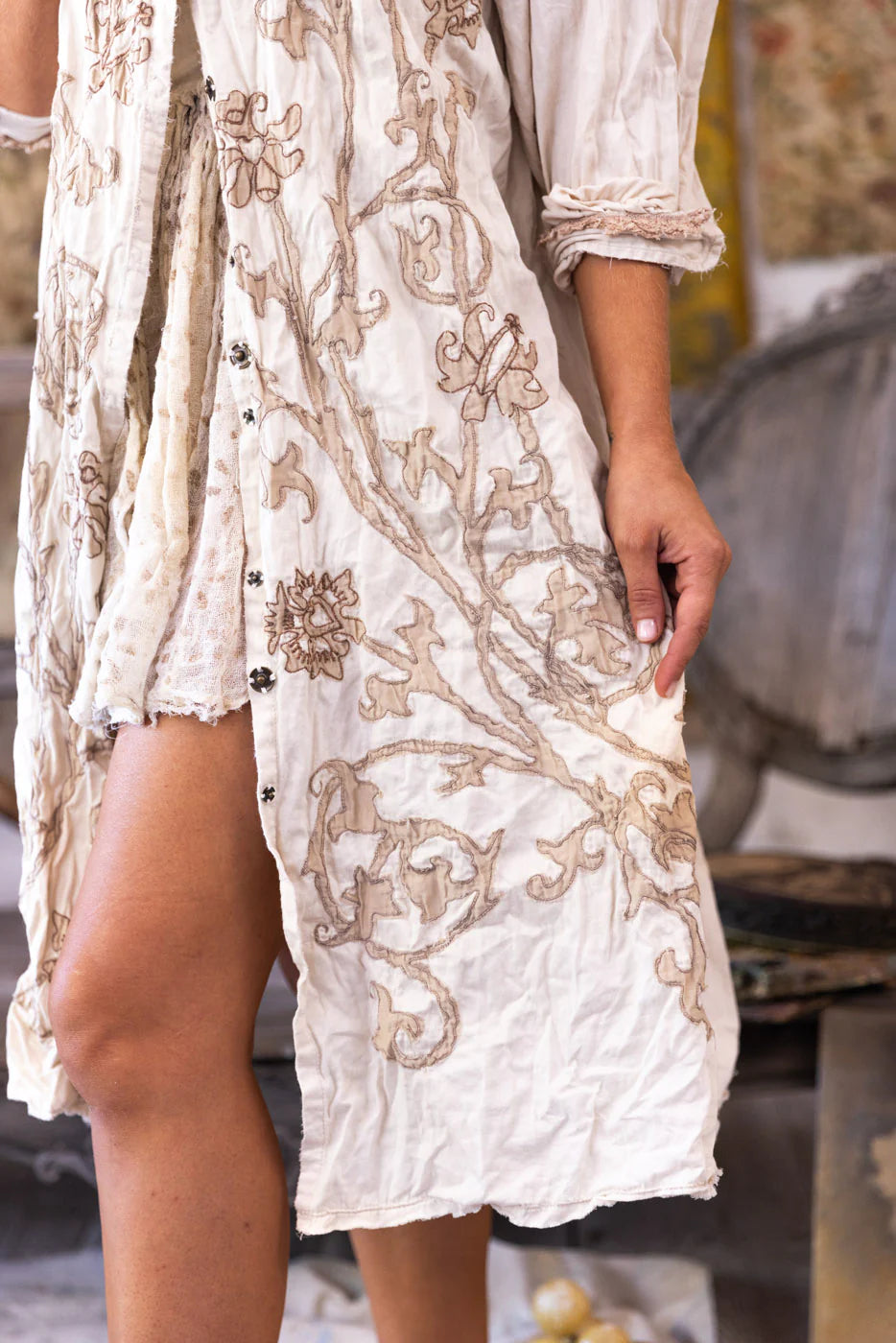 Magnolia Pearl - Leola Embroidered Smock Coat. Moonlight.