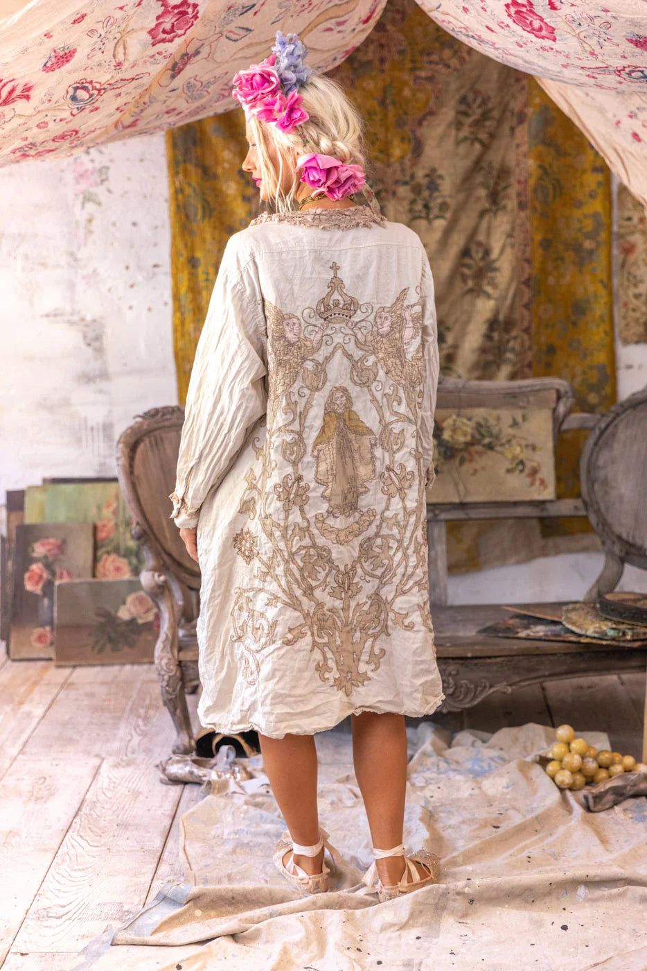 Magnolia Pearl - Leola Embroidered Smock Coat. Moonlight.