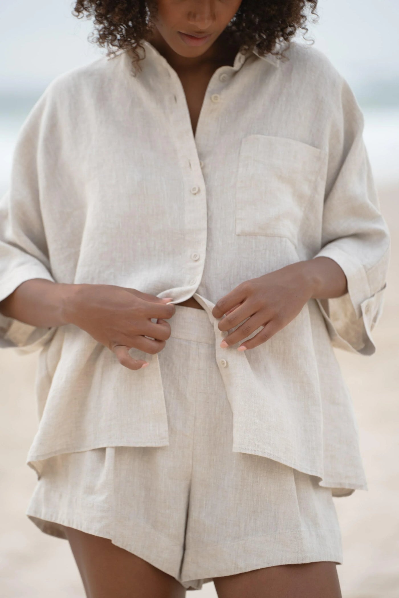 Lilly Pilly - Pixie Linen Shirt. Oatmeal.