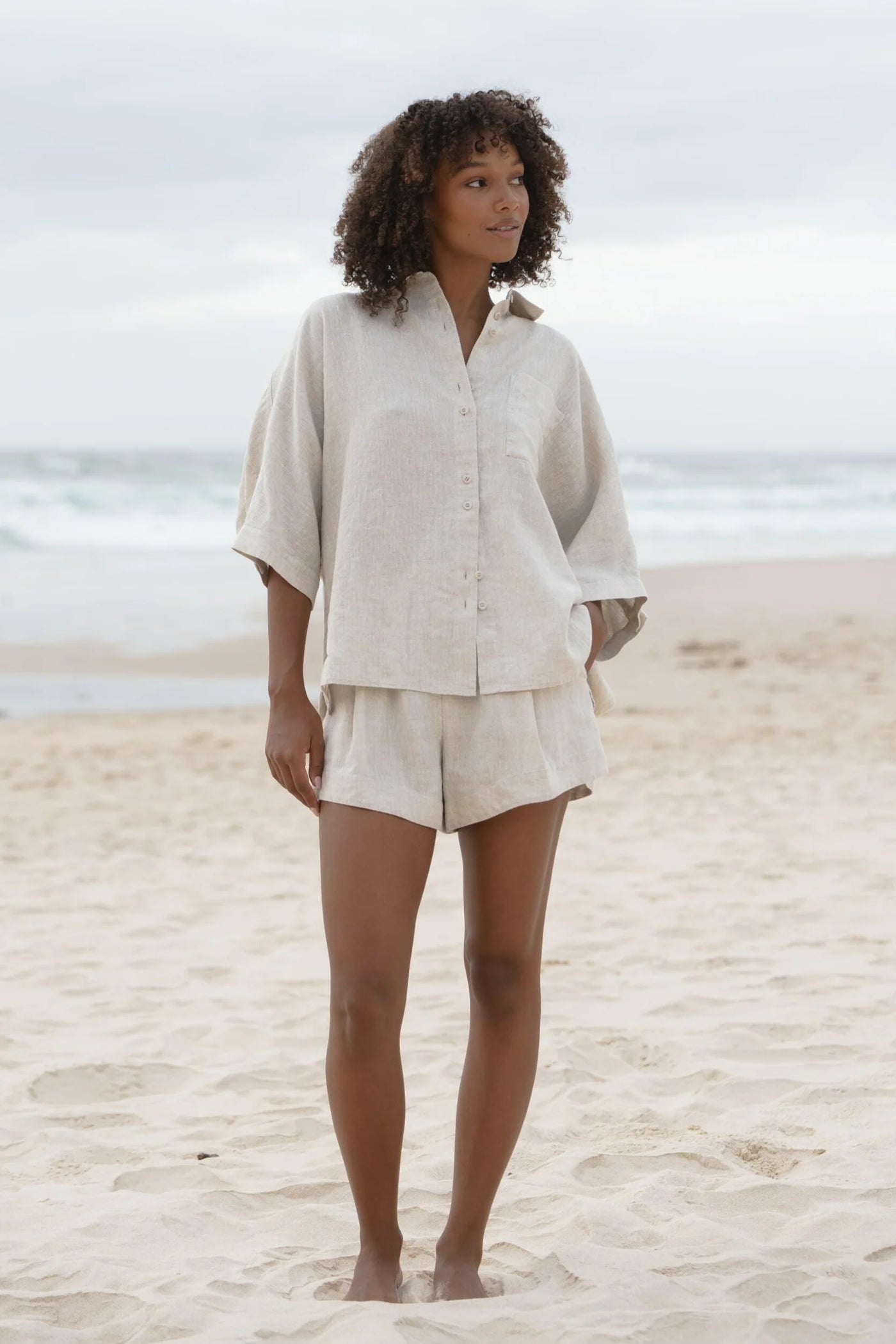 Lilly Pilly - Pixie Linen Shirt. Oatmeal.