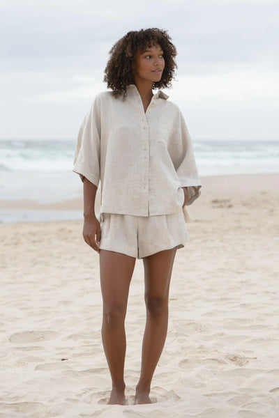 Lilly Pilly - Pixie Linen Shirt. Oatmeal.