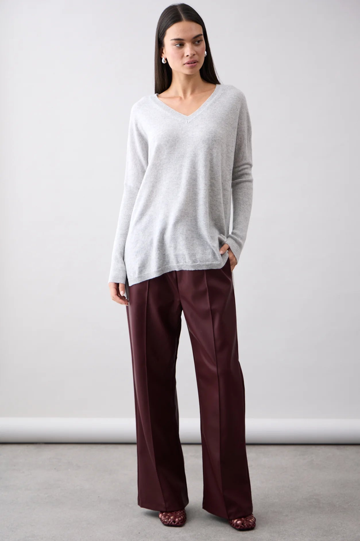 Mia Fratino - V-Neck Boyfriend Sweater. Foggy