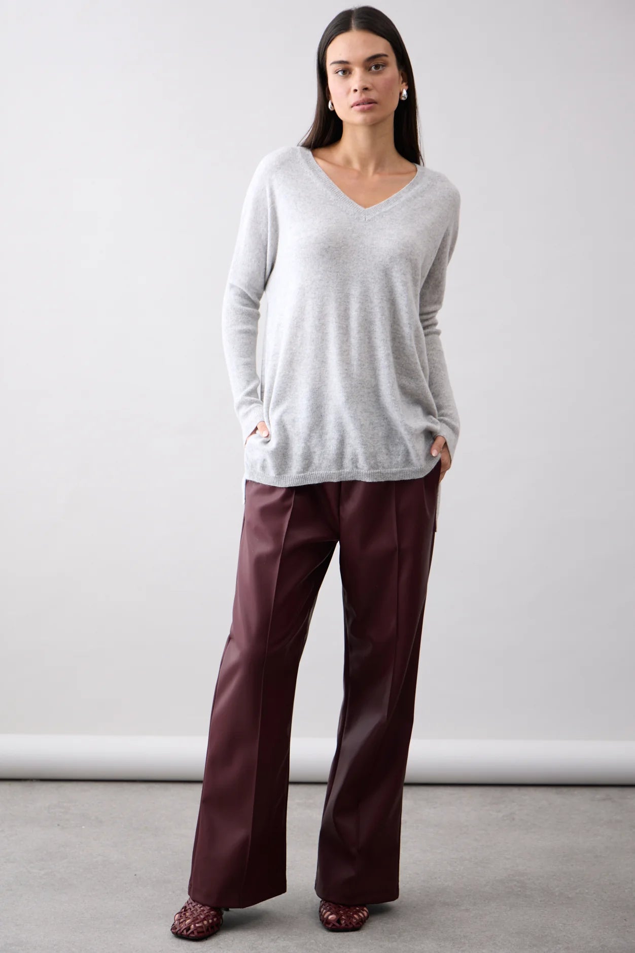 Mia Fratino - V-Neck Boyfriend Sweater. Foggy