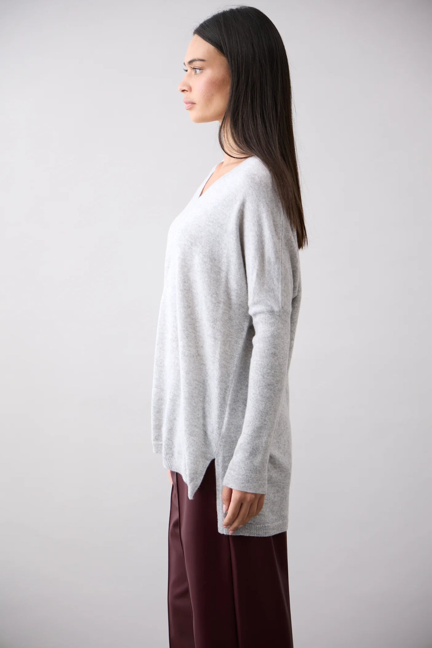 Mia Fratino - V-Neck Boyfriend Sweater. Foggy