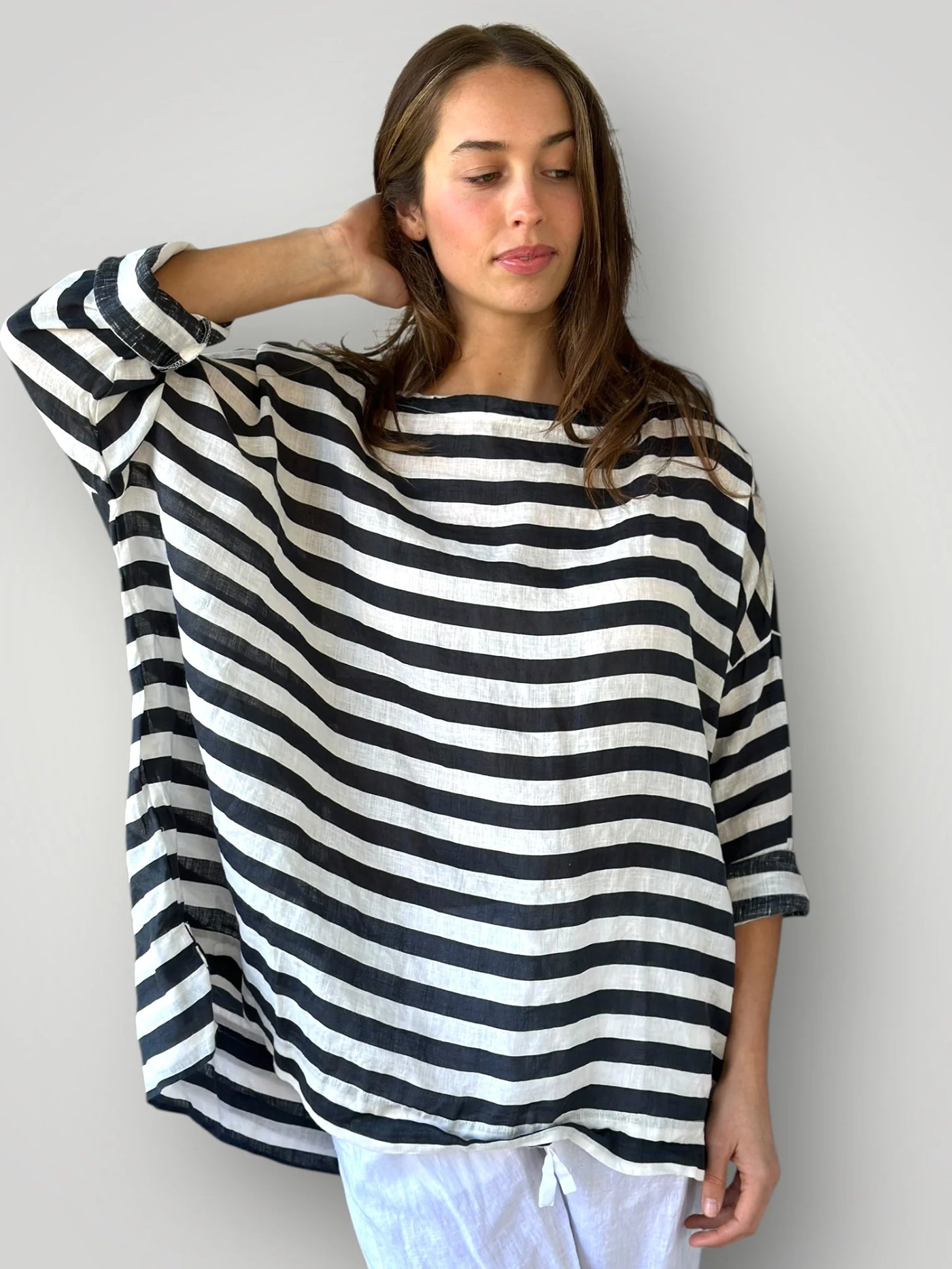 Frockk - Avril Top. Charcoal Stripe.