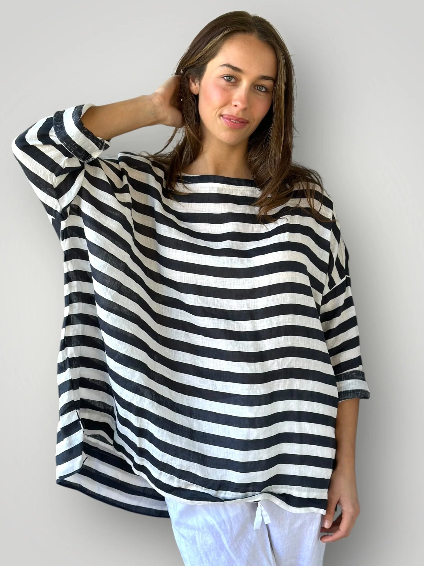 Frockk - Avril Top. Charcoal Stripe.