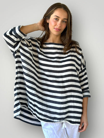 Frockk - Avril Top. Charcoal Stripe.
