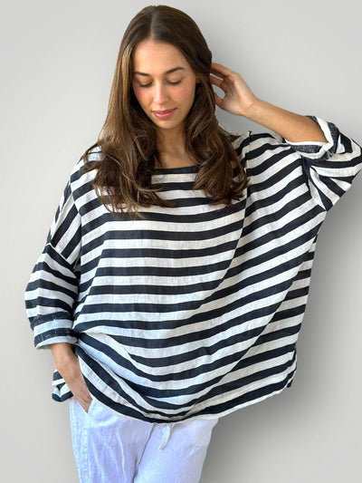 Frockk - Avril Top. Charcoal Stripe.