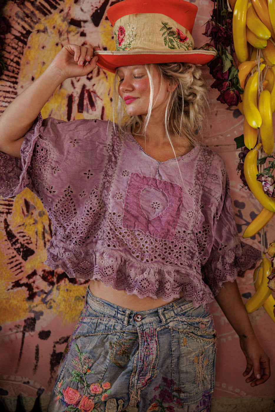 Magnolia Pearl - Eyelet Rosemary Blouse. Purple Boba.