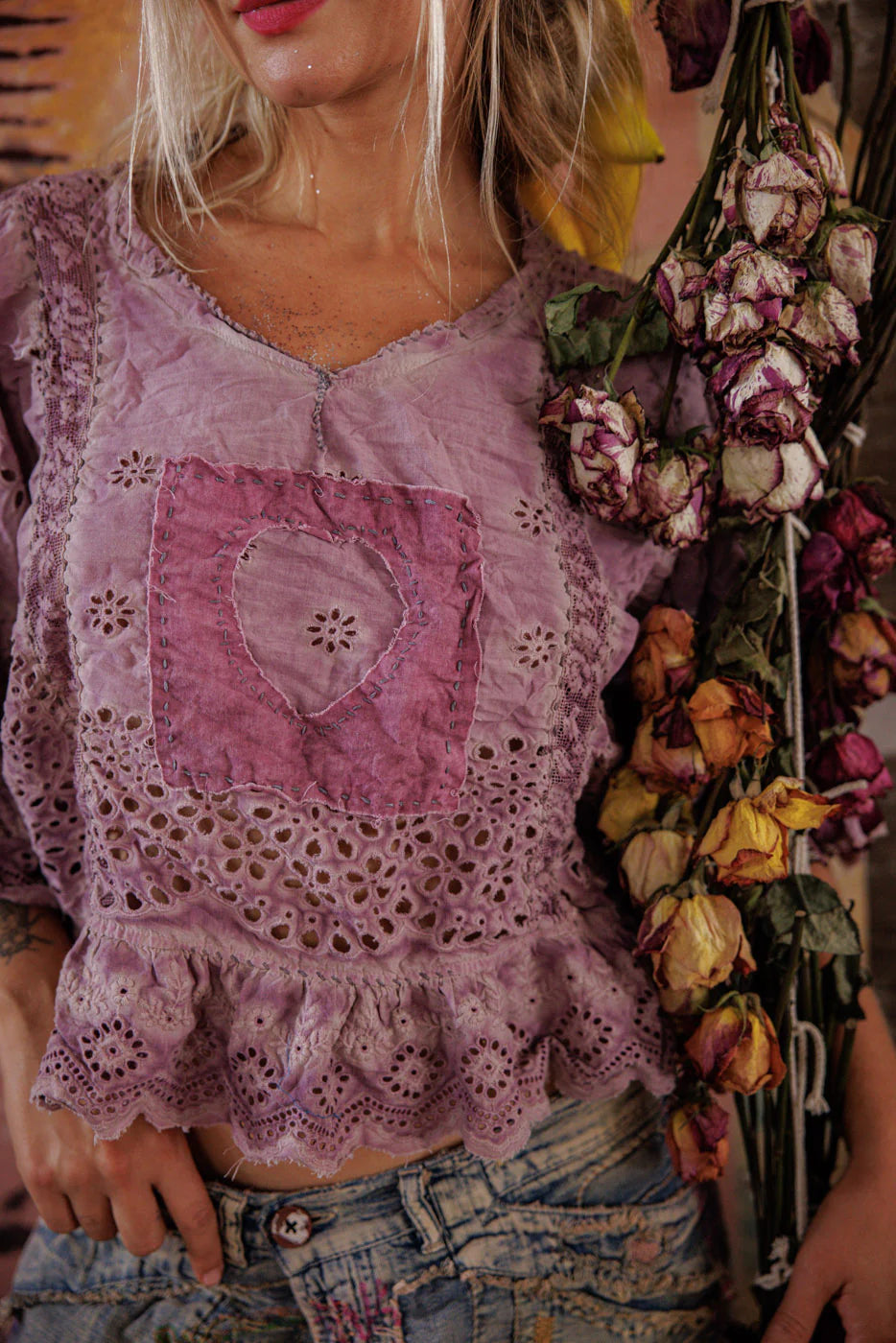 Magnolia Pearl - Eyelet Rosemary Blouse. Purple Boba.