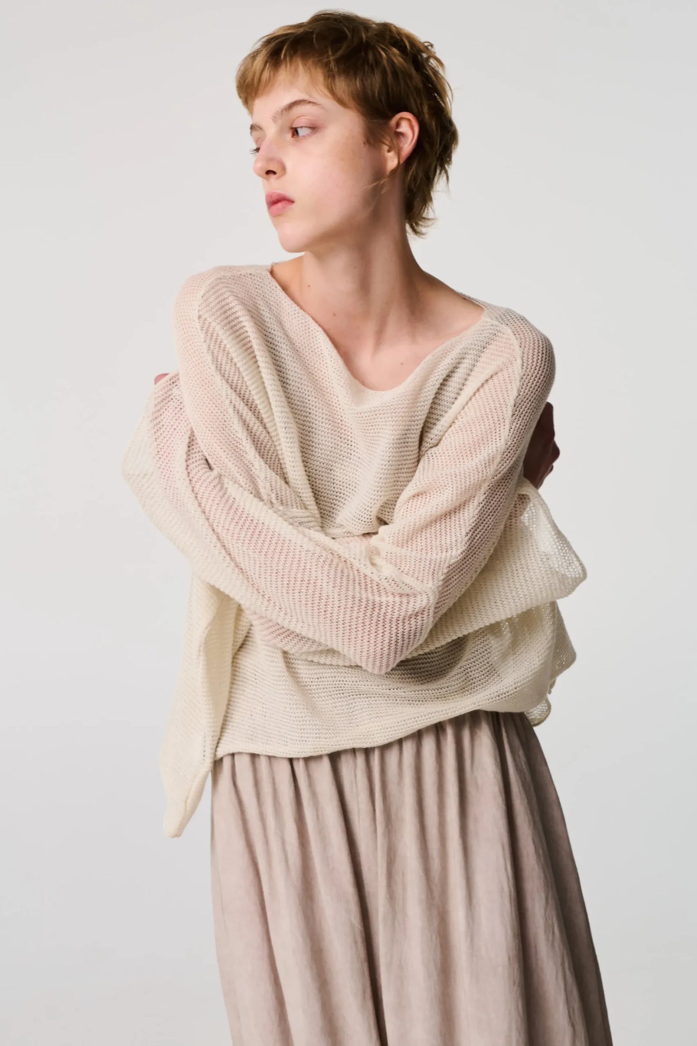 La Vaca Loca - Fuerte Knitted Top. Sand (Milky white for style reference only)
