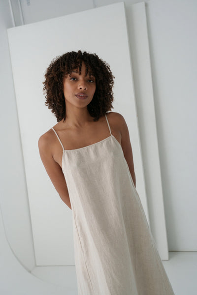 Lilly Pilly - Coco Linen Dress. Oatmeal.