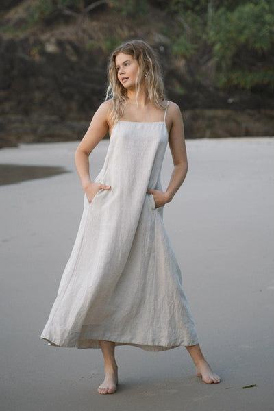 Lilly Pilly - Coco Linen Dress. Oatmeal.