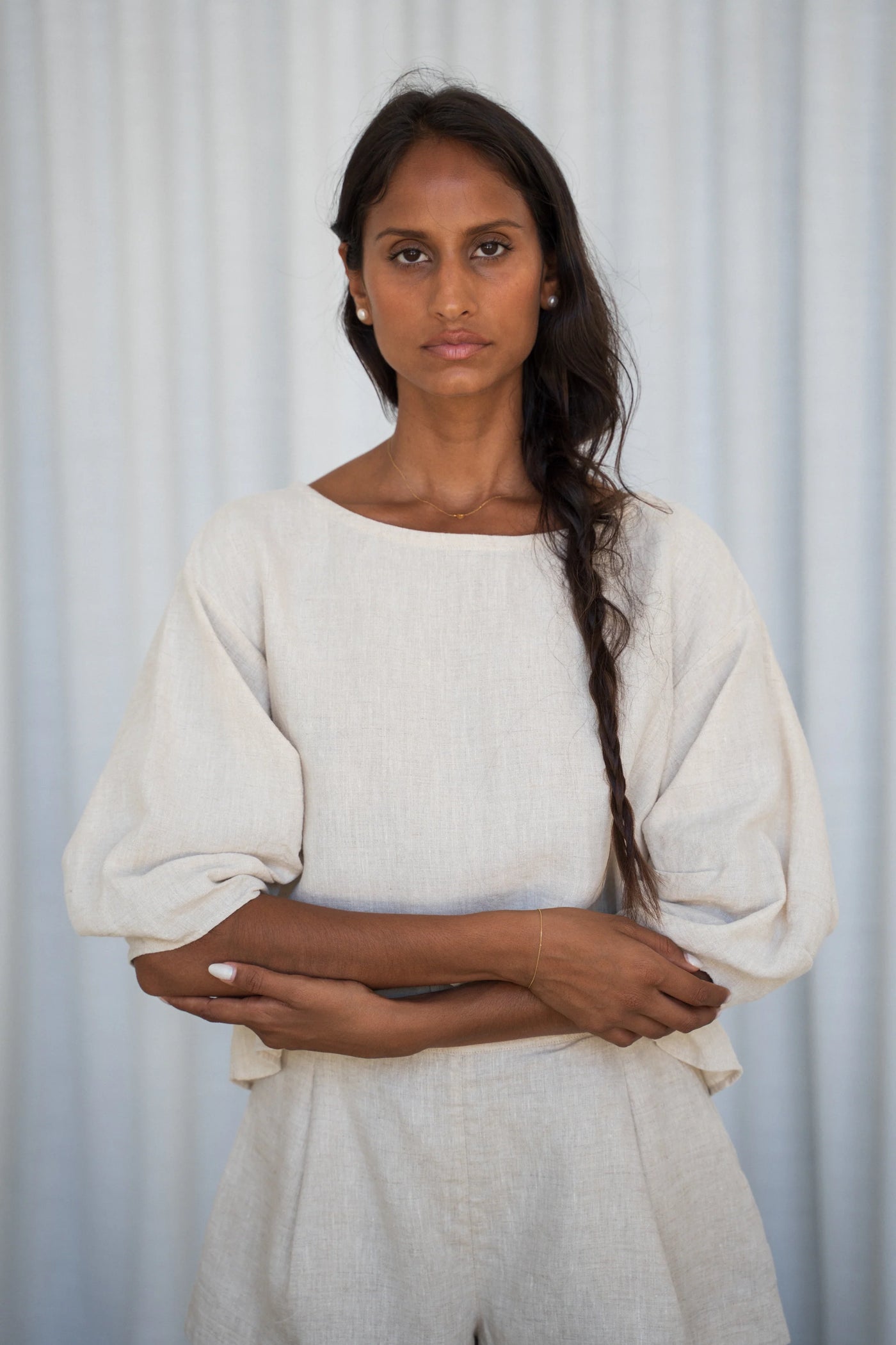 Lilly Pilly - Leia Linen Top. Oatmeal.