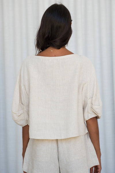 Lilly Pilly - Leia Linen Top. Oatmeal.
