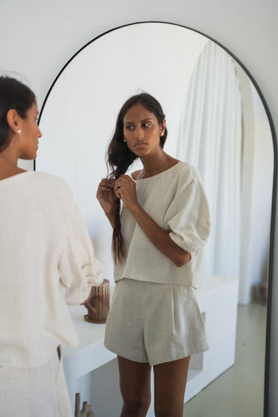 Lilly Pilly - Leia Linen Top. Oatmeal.