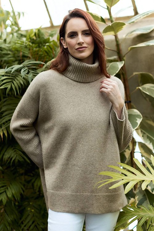 Merino Mink - Audra Cape Sweater. Latte