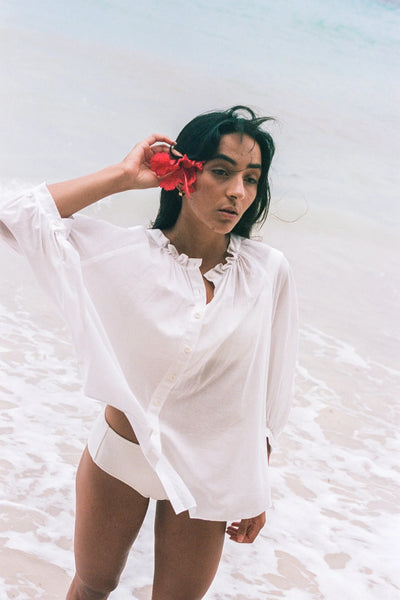 Lilly Pilly - Thalia Cotton Voile Shirt. Ivory.