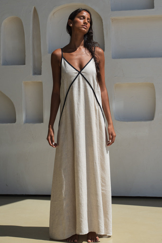Lilly Pilly - Azalea Linen Dress. Oatmeal.